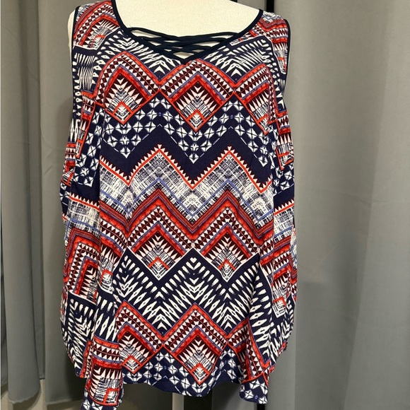 A. Byer Red White Blue Boho Chevron Tank Top Size 3X NWT - Picture 2 of 6